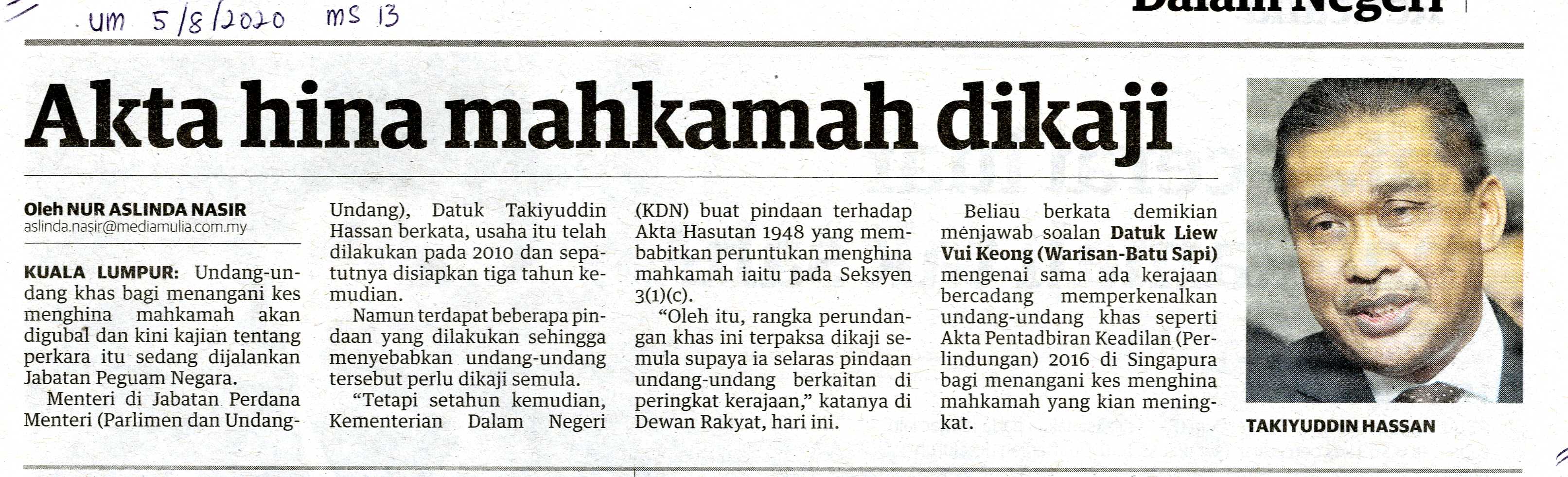 UTUSAN MALAYSIA 05.08.2020 M.S 13