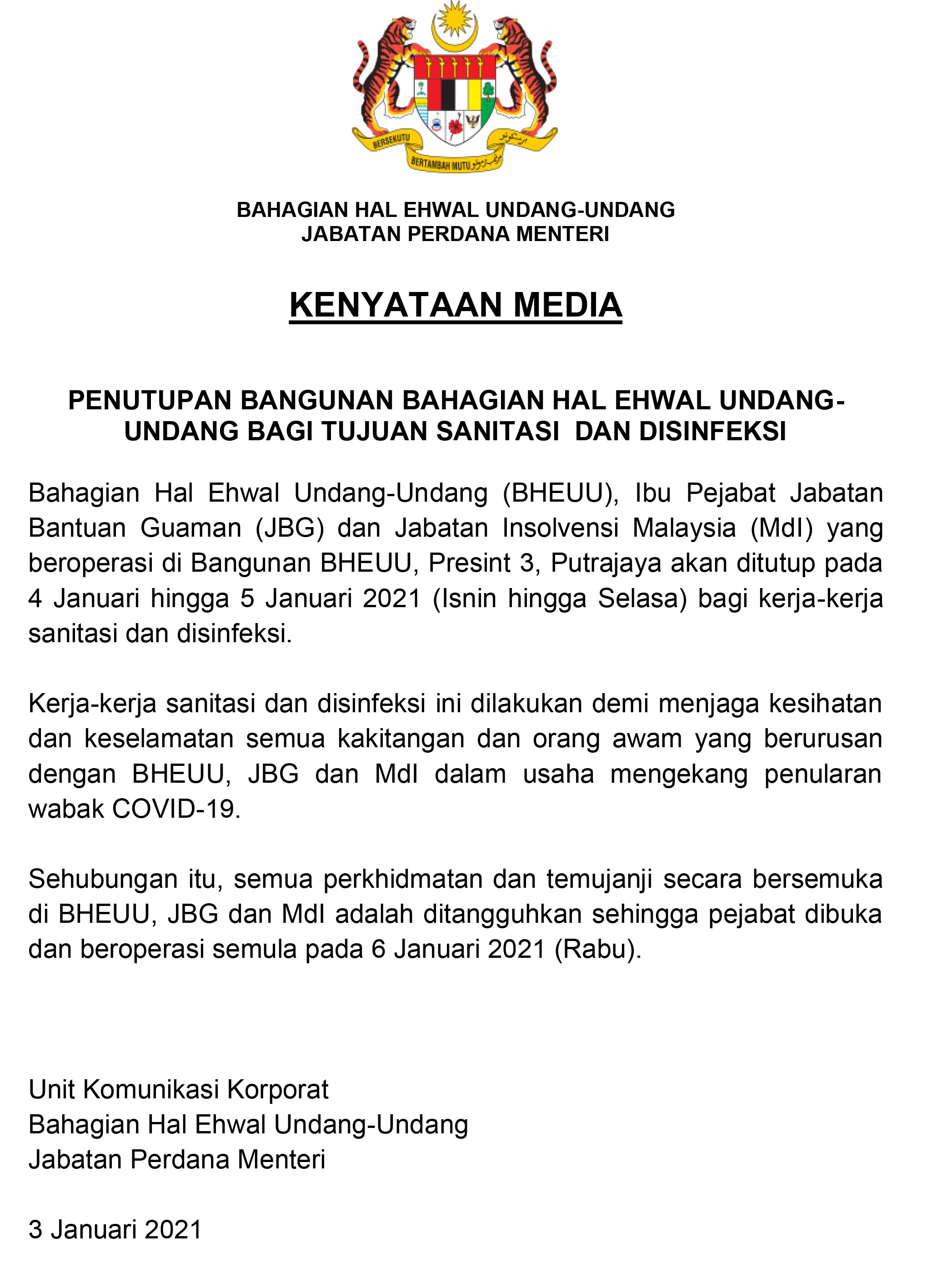 23 Kenyataan Media   3 Januari 2021