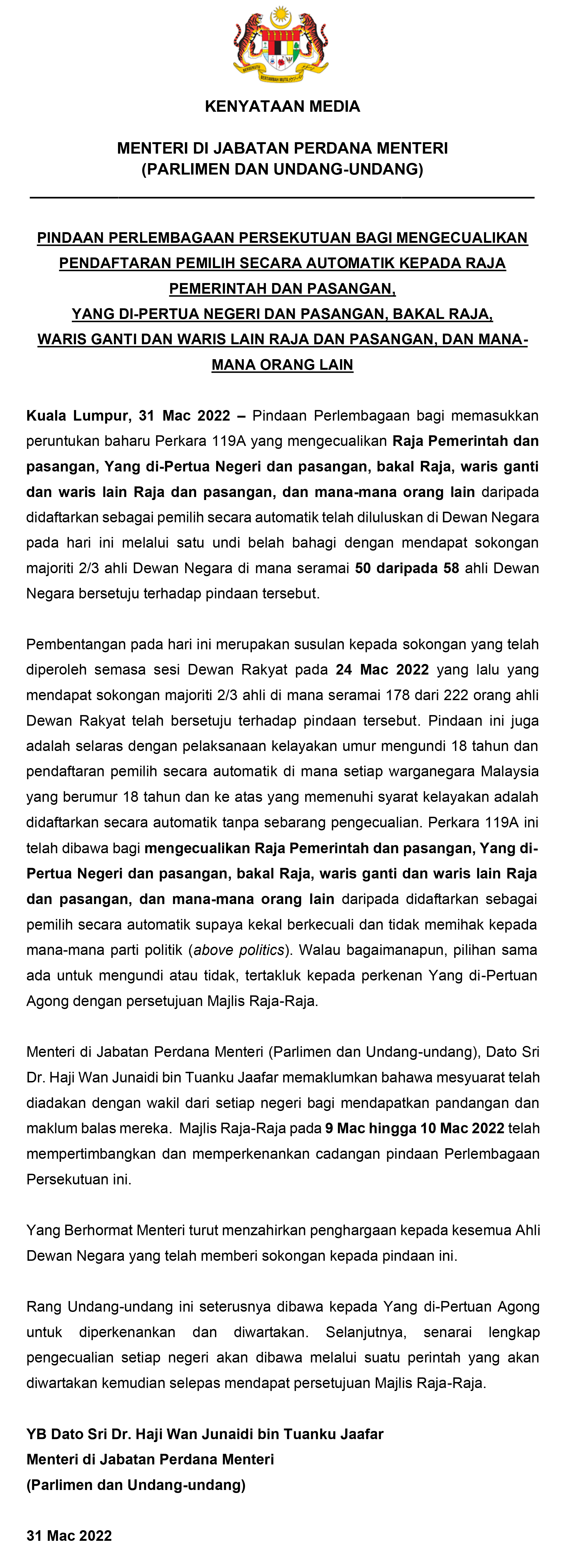 Kenyataan Media   Pindaan Perkara 119 Dewan Negara 1