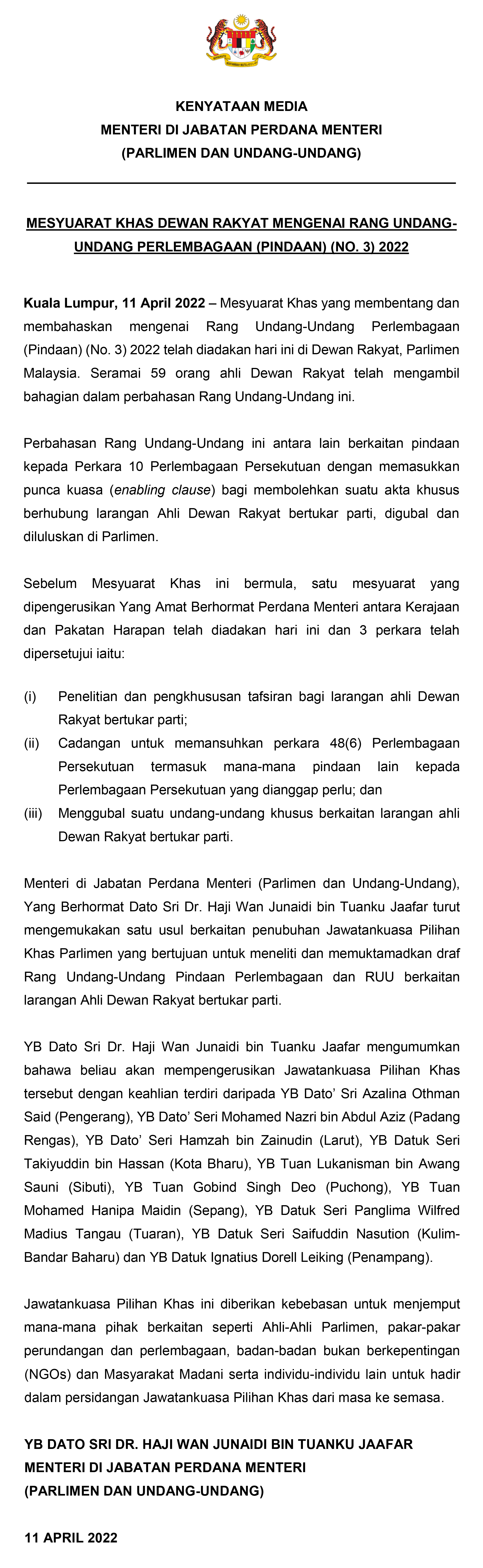 MESYUARAT KHAS DEWAN RAKYAT 11 APRIL 2022 2 1