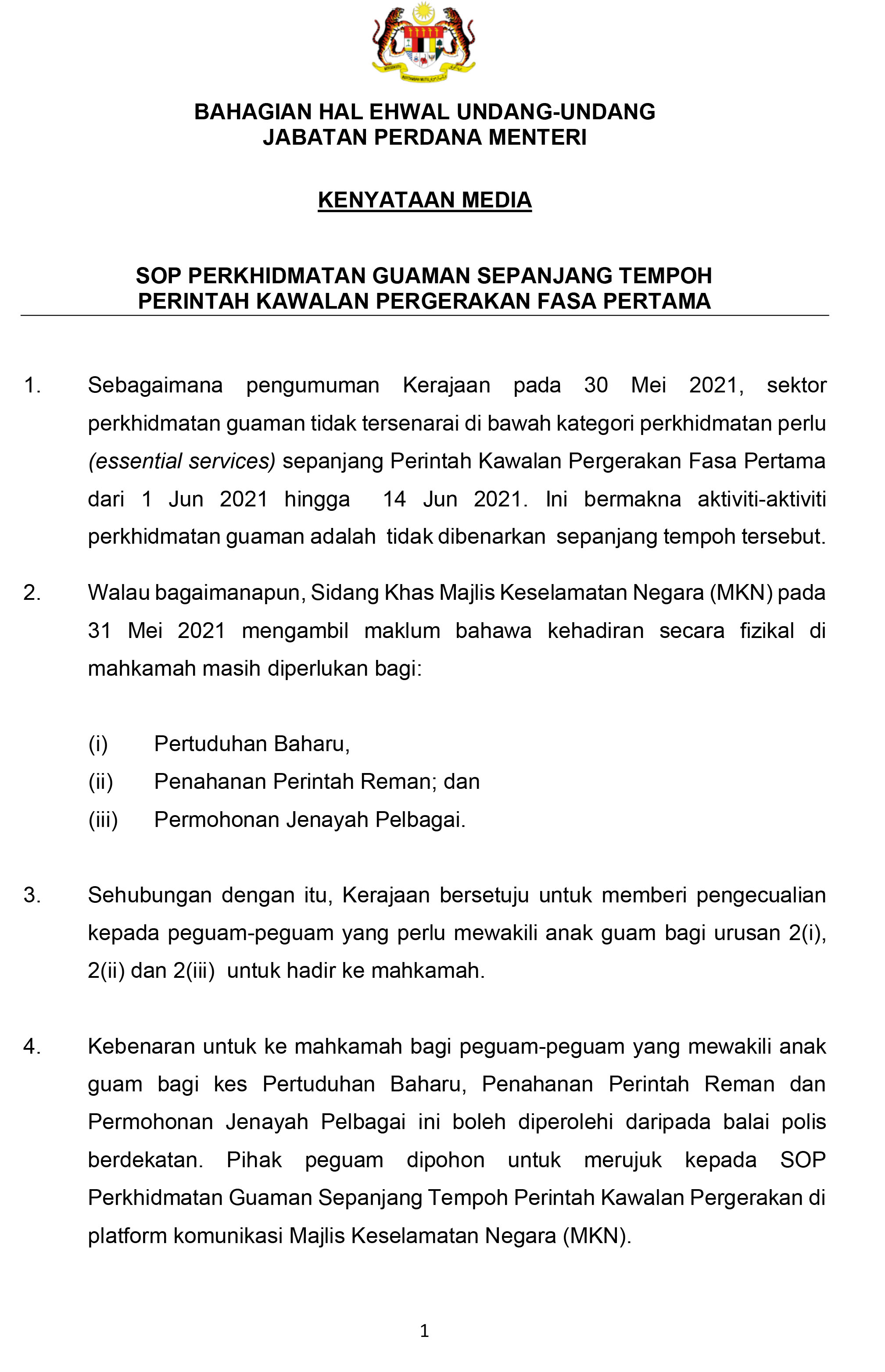 Kenyataan Media SOP Guaman 1